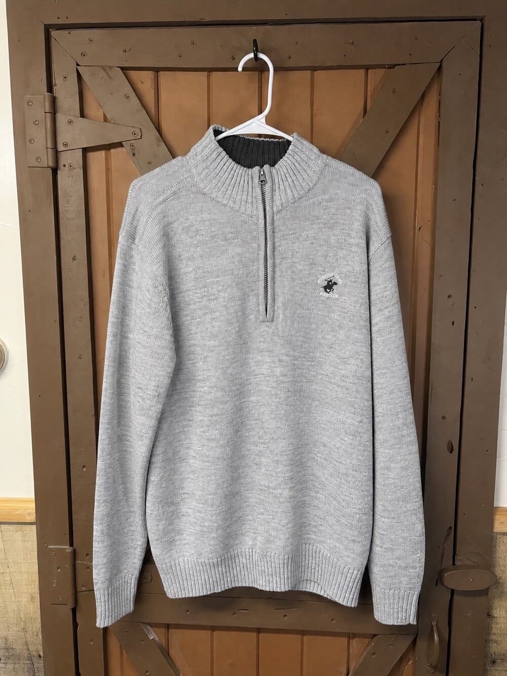 Beverly Hills Polo Club Men's 1/4 Zip Mock Neck Knit Sweater Gray XL